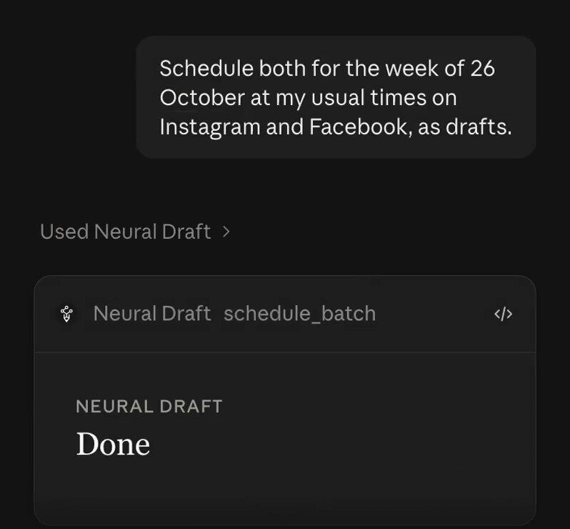The request to schedule both ads for the week of 26 October, answered with Done